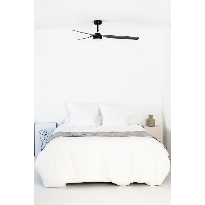 FARO 33815WT1S - Ventilateur de plafond LED dimmable PUNT M - 18 W, 230 V, 2700/3000/4000 K, Ø 132 cm, noir, Wi‑Fi Tuya + télécommande