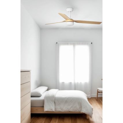 FARO 33816WT-20 - Ventilateur de plafond LED dimmable PUNT M LED/18W/230V marron/blanc Ø 132 cm Wi-Fi Tuya + télécommande