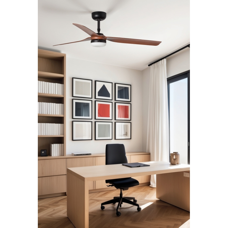 FARO 33817WT-21 - Ventilateur de plafond LED dimmable PUNT M LED/18W/230V marron/noir Ø 132 cm Wi-Fi Tuya + télécommande