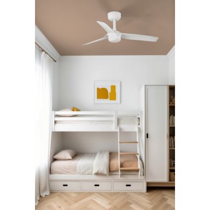 FARO 33820WT-1TW - Ventilateur de plafond MINI PUNT S à intensité variable, LED 10W, 230V, 2700/3000/4000K, blanc, Ø 90 cm, Wi-Fi Tuya + télécommande