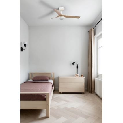 FARO 33821-1TW - Ventilateur de plafond dimmable MINI PUNT S à LED 10W (2700/3000/4000K), bois/blanc, diam. 90 cm + télécommande