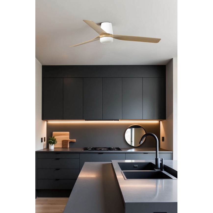 FARO 33829-1TW - Ventilateur de plafond LED dimmable PUNT TUB M LED/18W/230V 2700/3000/4000K Ø 130 cm blanc/marron + télécommande