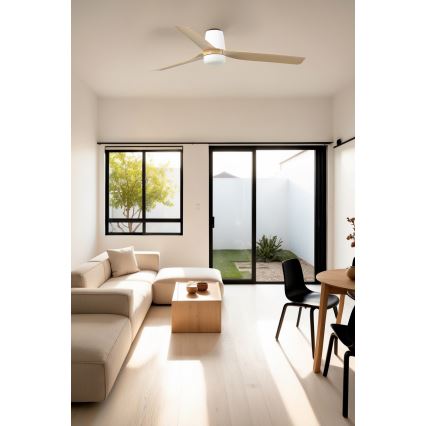 FARO 33829WT1S - Ventilateur de plafond LED à intensité réglable PUNT TUB M LED/18W/230V 2700/3000/4000K Ø 132 cm beige/blanc Wi-Fi Tuya + télécommande