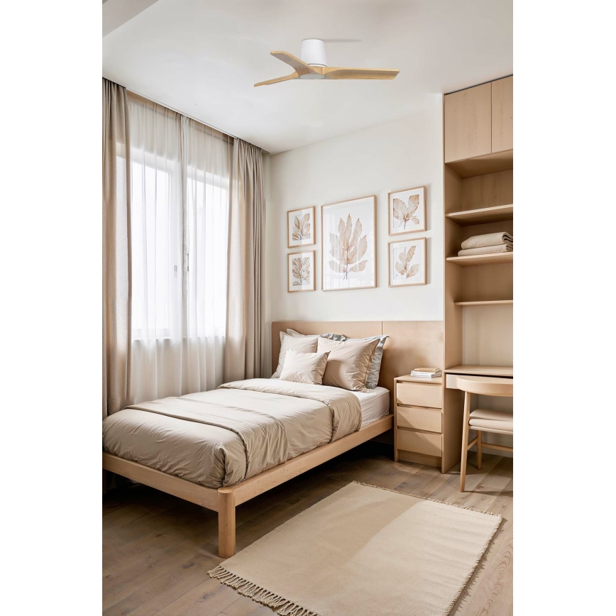 FARO 33836WT - Ventilateur de plafond HEYWOOD TUB S pin/blanc Ø 90 cm Wi-Fi Tuya + télécommande