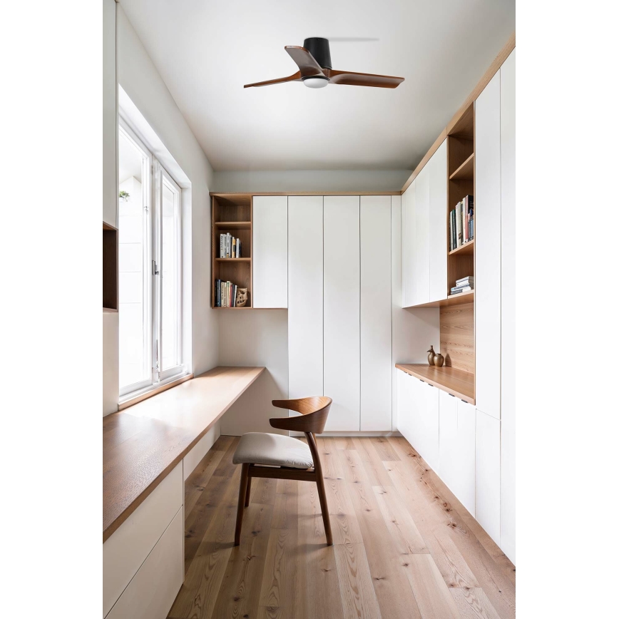 FARO 33837WT - Ventilateur de plafond HEYWOOD TUB S pin/noir d. 90 cm Wi-Fi Tuya + Télécommande