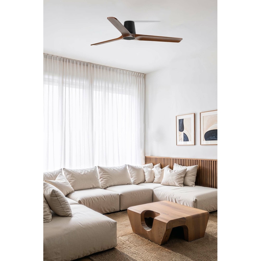 FARO 33839WT - Ventilateur de plafond HEYWOOD TUB L pin/noir Ø 132 cm Wi-Fi Tuya + télécommande