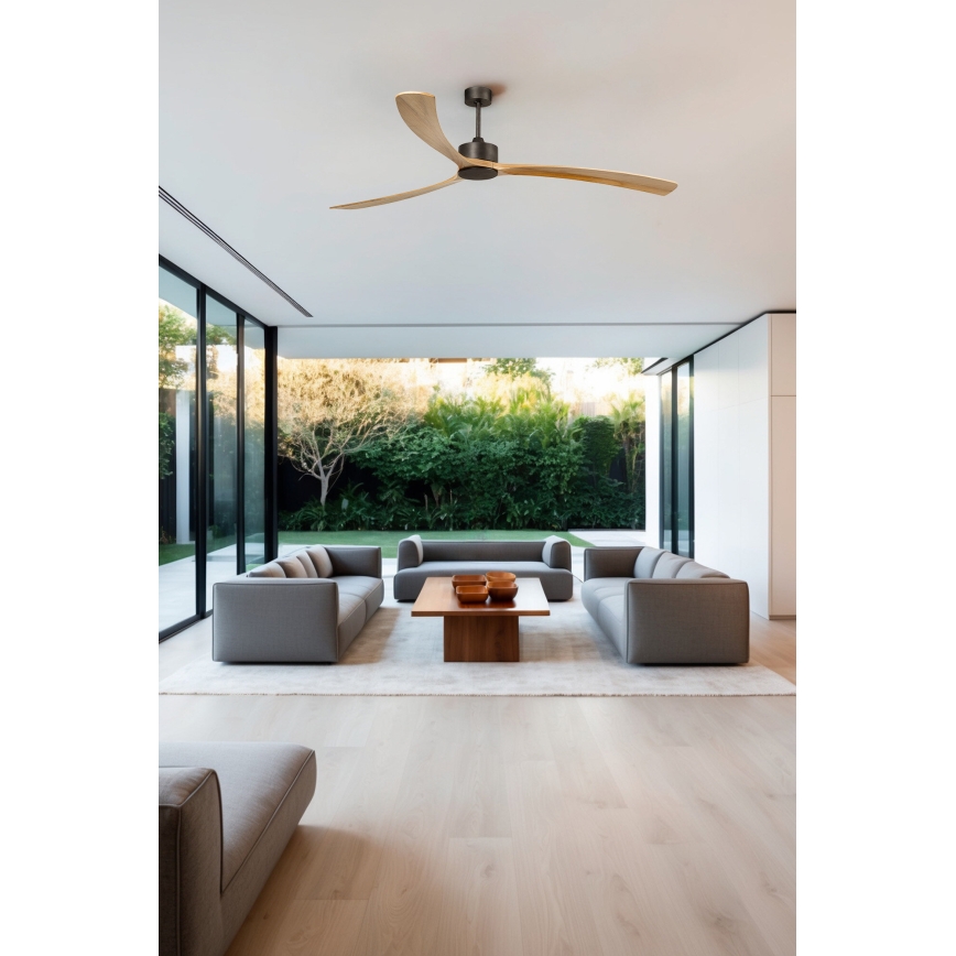 FARO 34200WPA - Ventilateur de plafond KAUAI XXL bois/noir d. 240 cm SMART + Télécommande