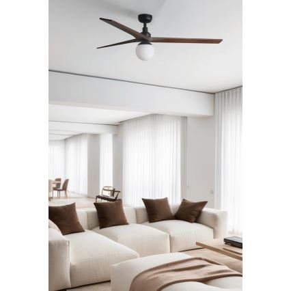 FARO 34276WT-11L - Ventilateur de plafond KLIM L 1xE27/15W/230V noyer/noir Ø 150 cm Wi-Fi Tuya + télécommande