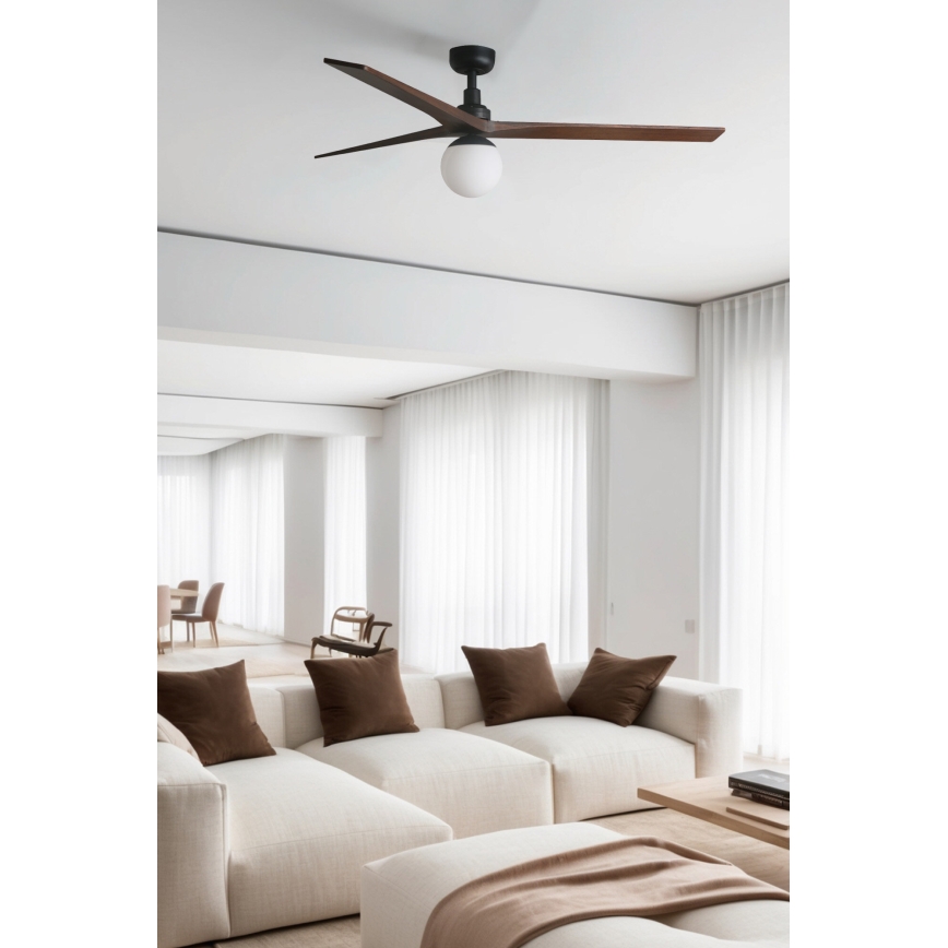 FARO 34276WT-11L - Ventilateur de plafond KLIM L 1xE27/15W/230V noyer/noir Ø 150 cm Wi-Fi Tuya + télécommande