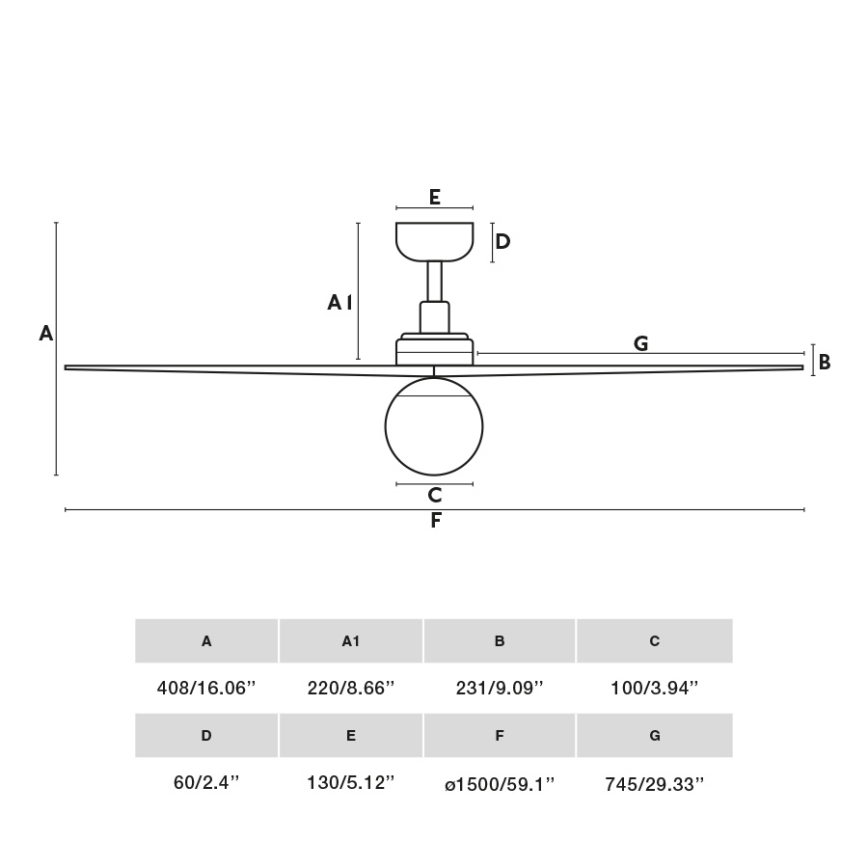 FARO 34276WT-11L - Ventilateur de plafond KLIM L 1xE27/15W/230V noyer/noir Ø 150 cm Wi-Fi Tuya + télécommande