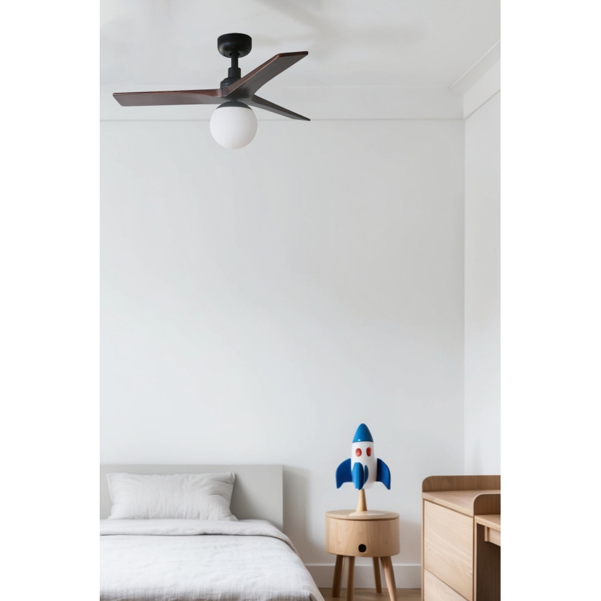 FARO 34278WT-11L - Ventilateur de plafond KLIM S 1xE27/15W/230V noyer/noir Ø 92,5 cm Wi-Fi Tuya + télécommande