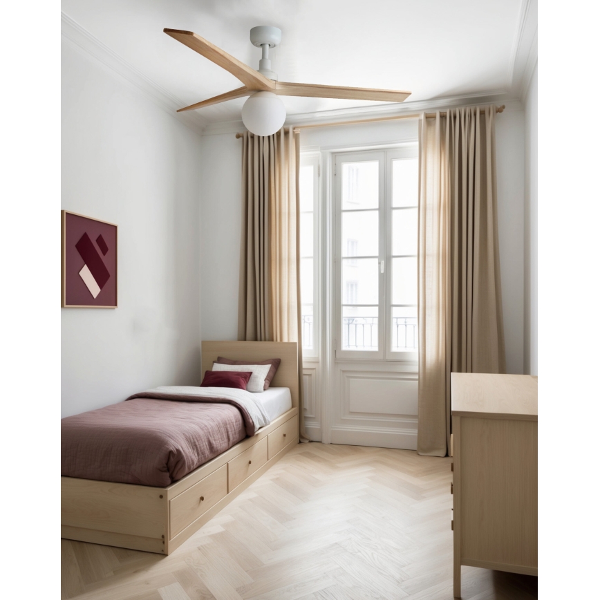 FARO 34280WT-11L - Ventilateur de plafond KLIM M 1xE27/15W/230V pin/blanc Ø 125 cm Wi-Fi Tuya + télécommande