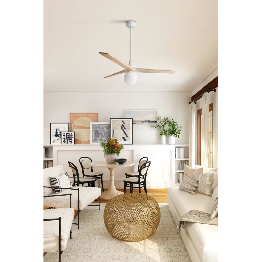 FARO 34280WT-11L - Ventilateur de plafond KLIM M 1xE27/15W/230V pin/blanc Ø 125 cm Wi-Fi Tuya + télécommande