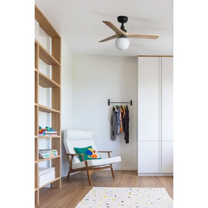 FARO 34284WT-11L - Ventilateur de plafond KLIM S 1xE27/15W/230V pin/noir Ø 92,5 cm Wi-Fi Tuya + télécommande