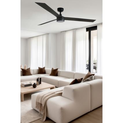 FARO 34293WT1S - Ventilateur de plafond LED dimmable CRUISER XL LED/18W/230V 2700/3000/4000K Ø 160 cm noir Wi-Fi Tuya + télécommande