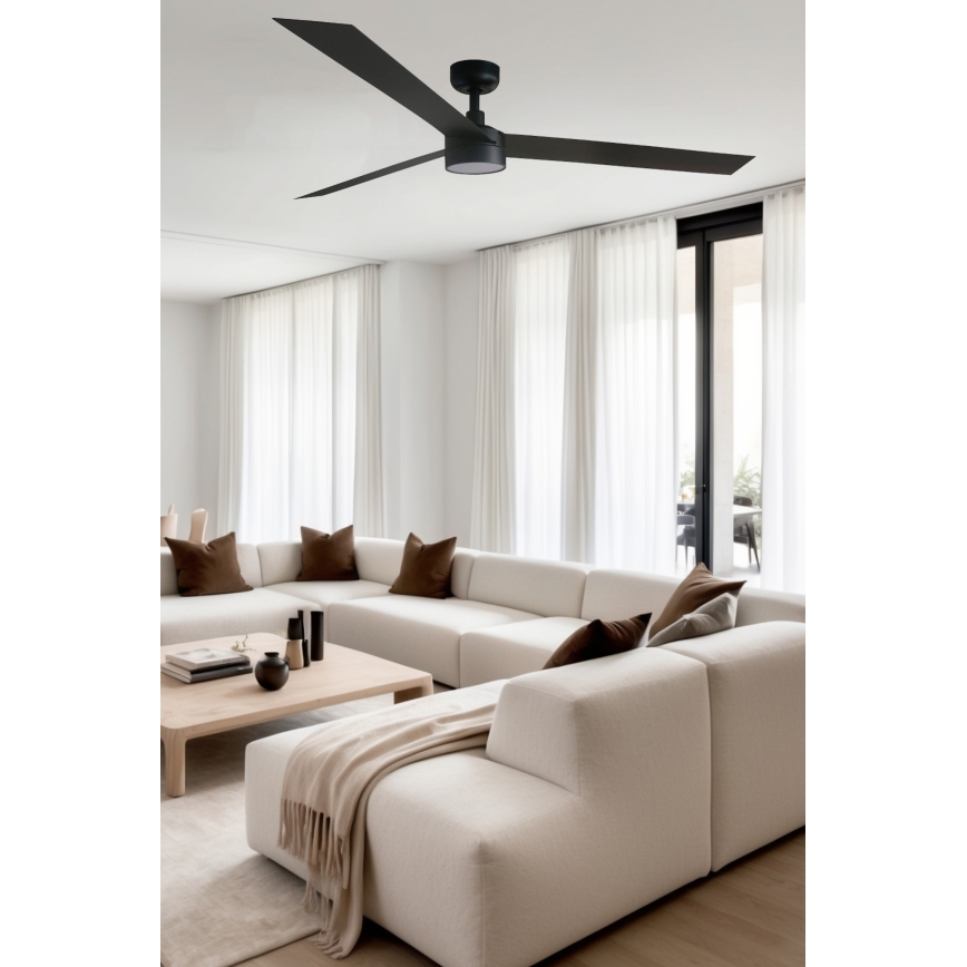 FARO 34293WT1S - Ventilateur de plafond LED dimmable CRUISER XL LED/18W/230V 2700/3000/4000K Ø 160 cm noir Wi-Fi Tuya + télécommande