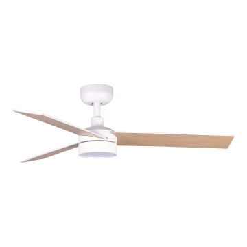 FARO 34295WT1S - Ventilateur de plafond LED RUDDER S, LED 18 W, 230 V, 2700/3000/4000 K, Ø 106 cm, beige/blanc, Wi-Fi Tuya + télécommande
