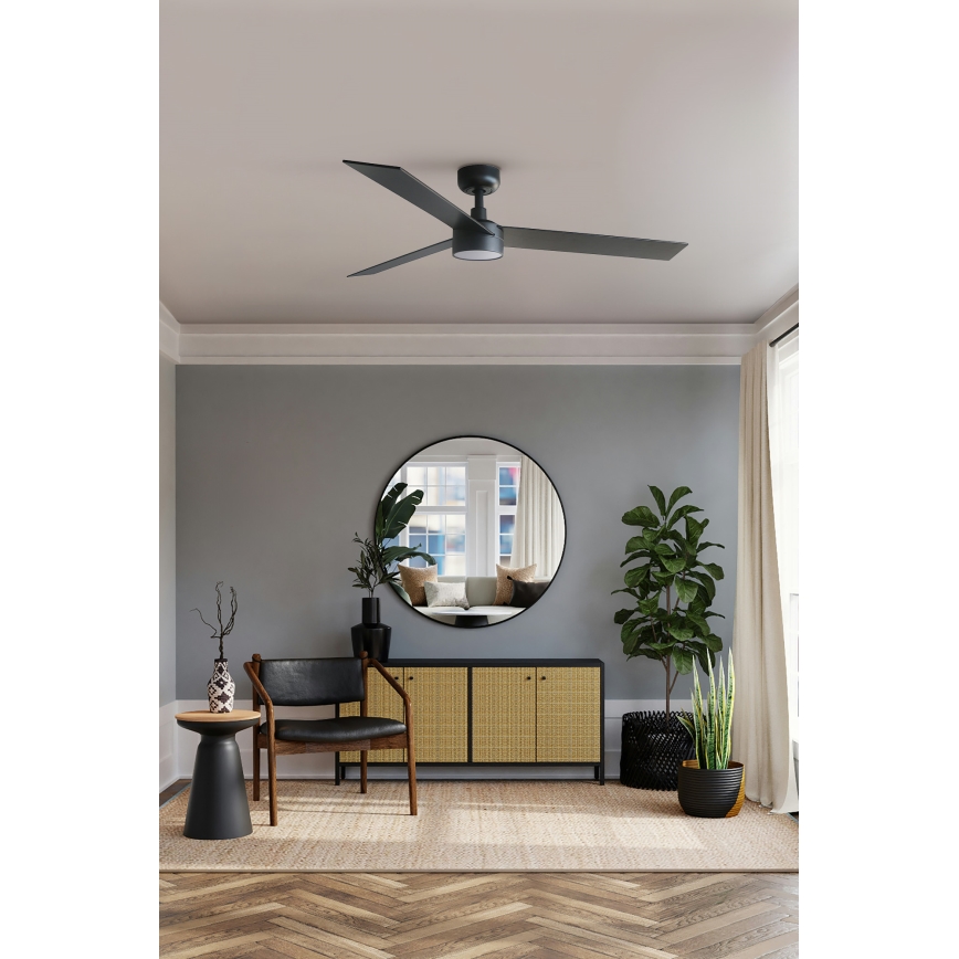 FARO 34298WT1S - Ventilateur de plafond LED dimmable RUDDER L LED/18W/230V 2700/3000/4000K Ø 132 cm brun/noir Wi-Fi Tuya + télécommande