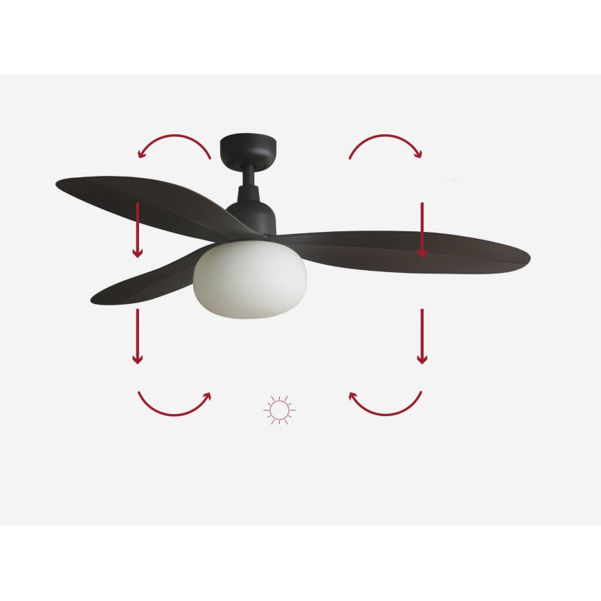 FARO 34301-11L - Ventilateur de plafond PALMA 1xE27/15W/230V marron Ø 129 cm IP44 + télécommande