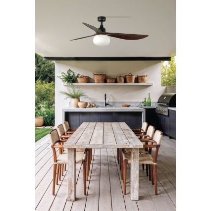 FARO 34362WT-11L - Ventilateur de plafond OUTWOOD L 1xE27/15W/230V brun/noir diamètre 150 cm Wi-Fi Tuya IP44 + télécommande