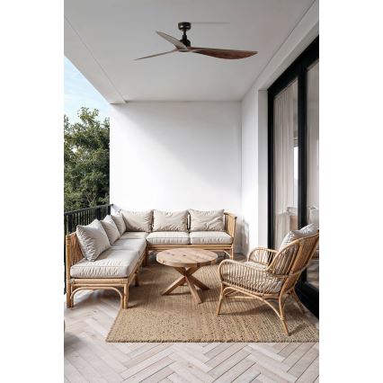 FARO 34362WT - Ventilateur de plafond OUTWOOD L marron/noir diam. 150 cm Wi-Fi Tuya IP44 + télécommande