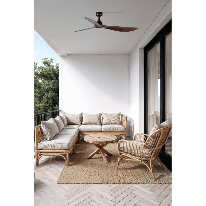 FARO 34362WT - Ventilateur de plafond OUTWOOD L marron/noir diam. 150 cm Wi-Fi Tuya IP44 + télécommande