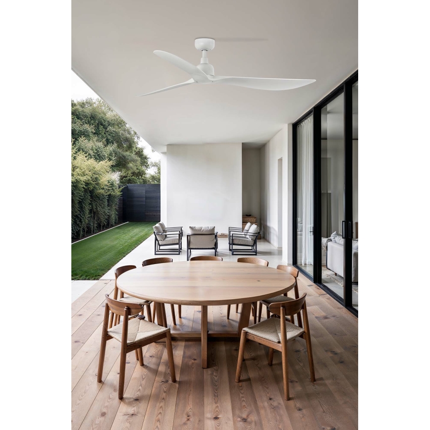 FARO 34363WT - Ventilateur de plafond OUTWOOD L blanc d. 150 cm Wi-Fi Tuya IP44 + Télécommande