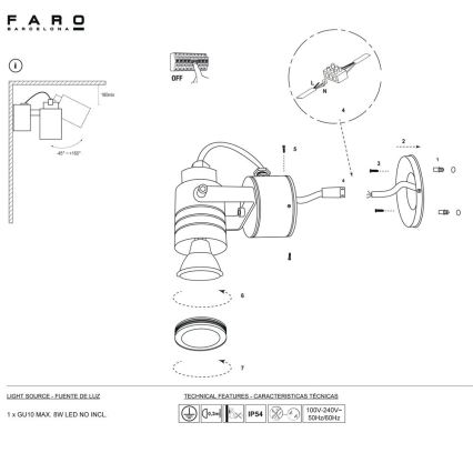 FARO 70260 - Applique murale extérieure LIT 1xGU10/8W/230V IP54