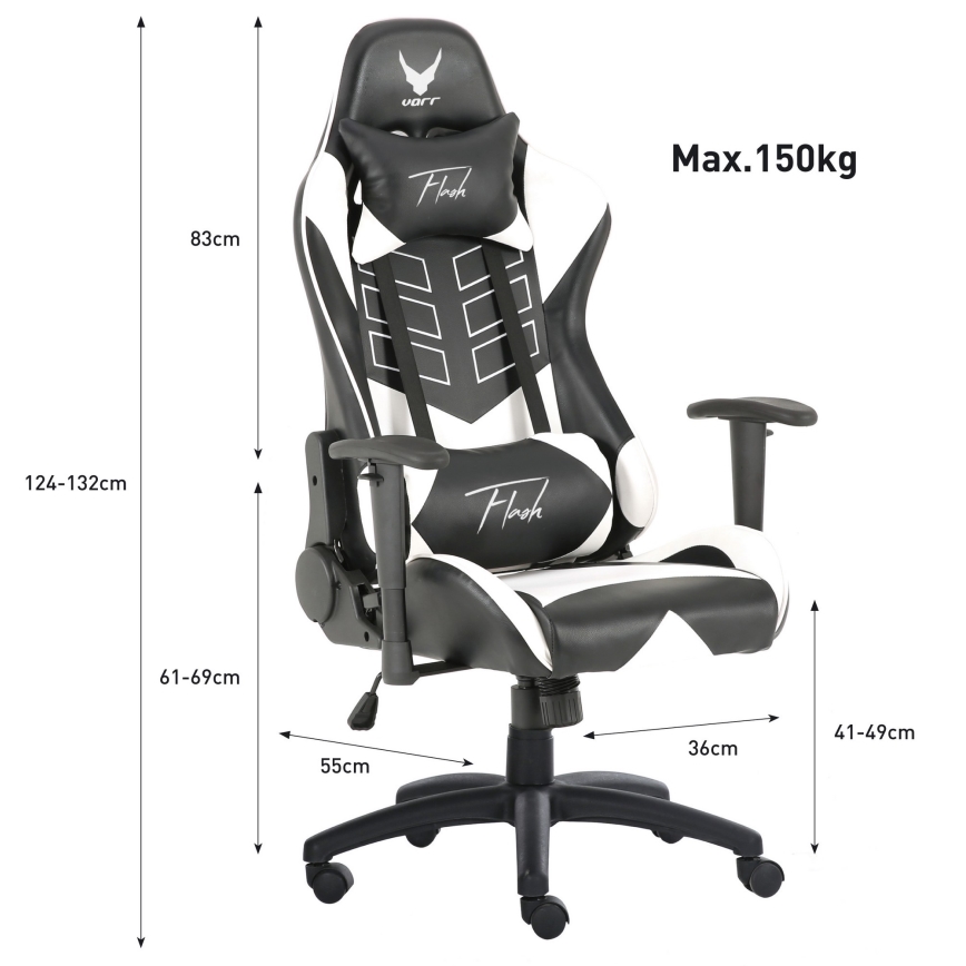 Fauteuil gaming VARR Flash avec rétro-éclairage LED RVB + télécommande  noire/blanche