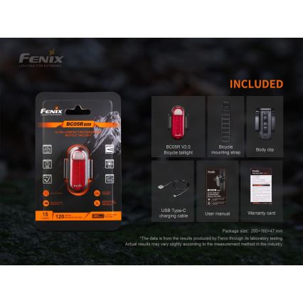 Fenix BC05RV20 - Lampe torche rechargeable vélo LED/USB IP66 15 lm 120 hrs