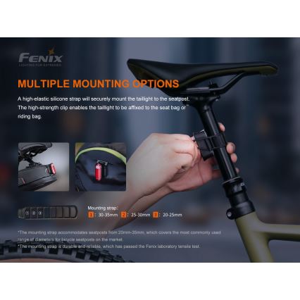 Fenix BC05RV20 - Lampe torche rechargeable vélo LED/USB IP66 15 lm 120 hrs