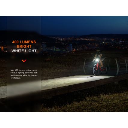 Fenix BC15R- Éclairage de vélo à intensité variable et rechargeable LED/USB IP66 400 lm 31,5 heures