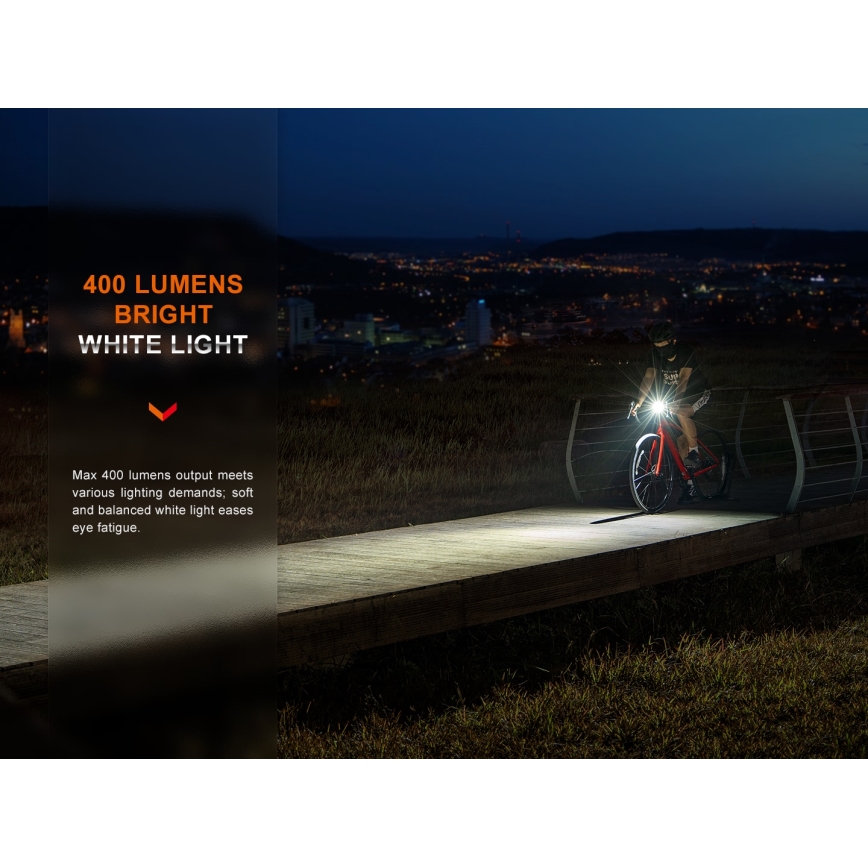 Fenix BC15R- Éclairage de vélo à intensité variable et rechargeable LED/USB IP66 400 lm 31,5 heures