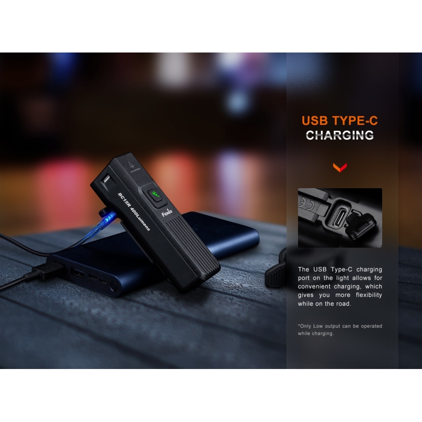 Fenix BC15R- Éclairage de vélo à intensité variable et rechargeable LED/USB IP66 400 lm 31,5 heures