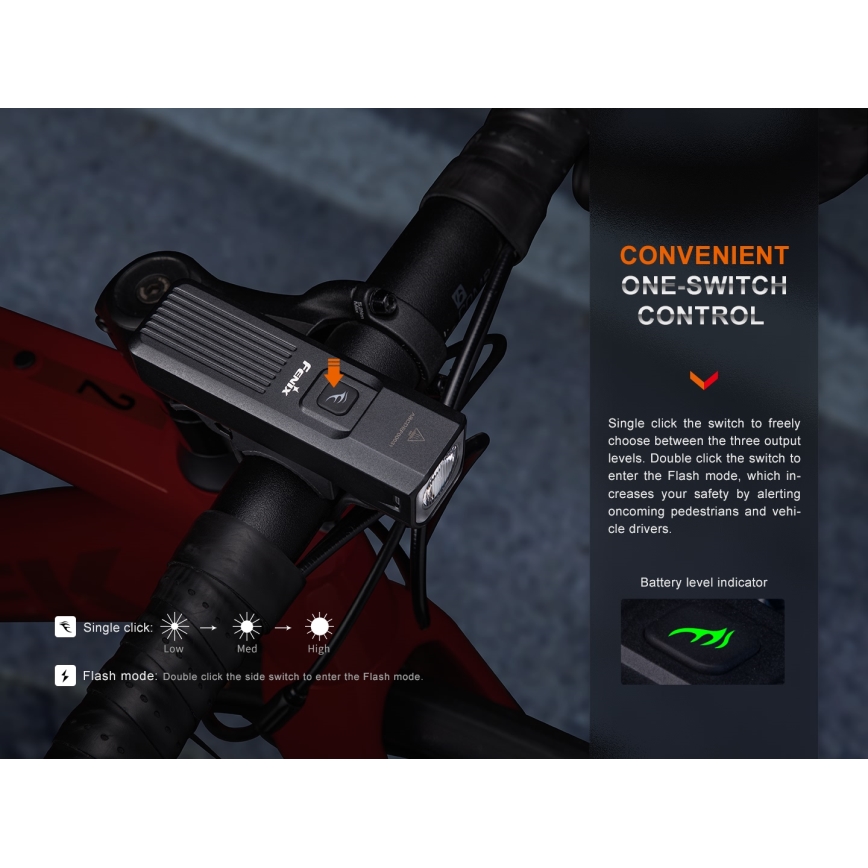 Fenix BC15R- Éclairage de vélo à intensité variable et rechargeable LED/USB IP66 400 lm 31,5 heures