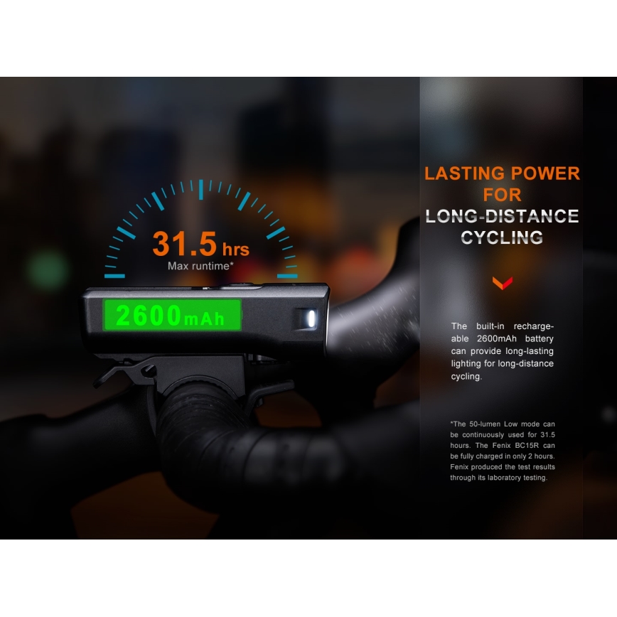 Fenix BC15R- Éclairage de vélo à intensité variable et rechargeable LED/USB IP66 400 lm 31,5 heures