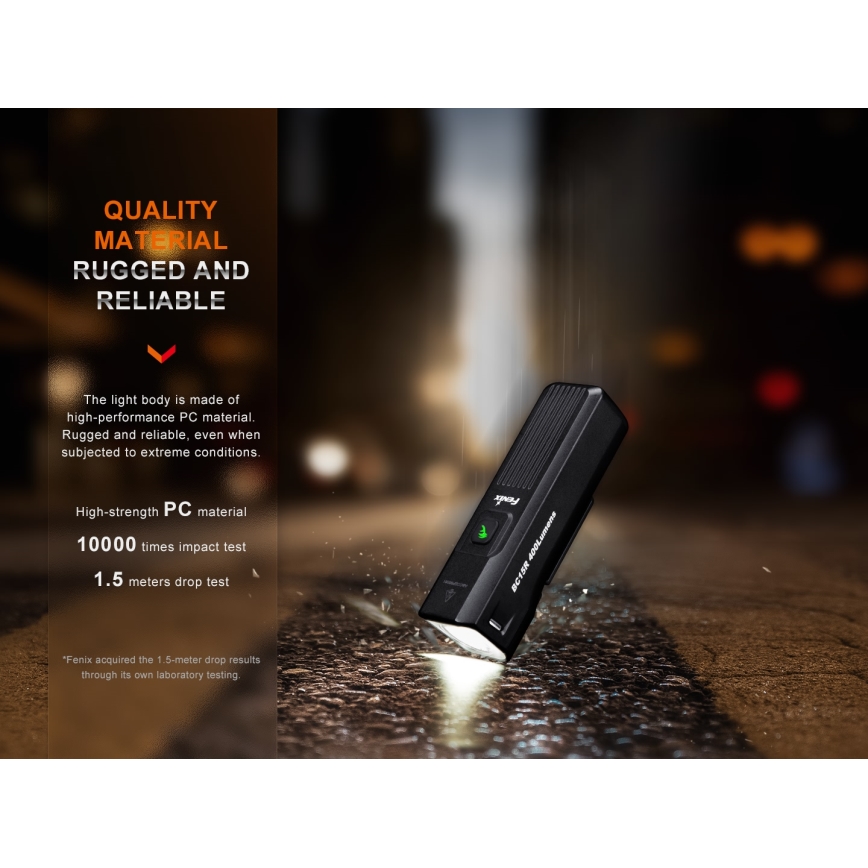 Fenix BC15R- Éclairage de vélo à intensité variable et rechargeable LED/USB IP66 400 lm 31,5 heures