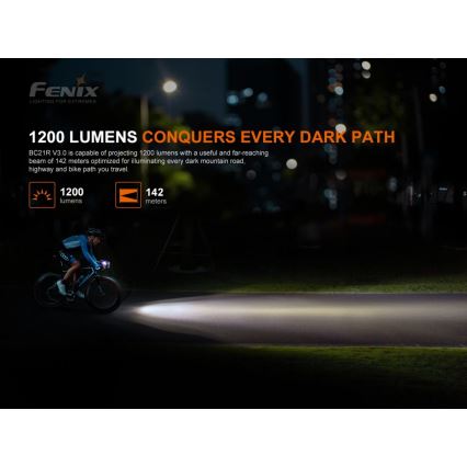 Fenix BC21RV30 - Lampe de vélo rechargeable LED/USB IP68 1200 lm 33 hrs