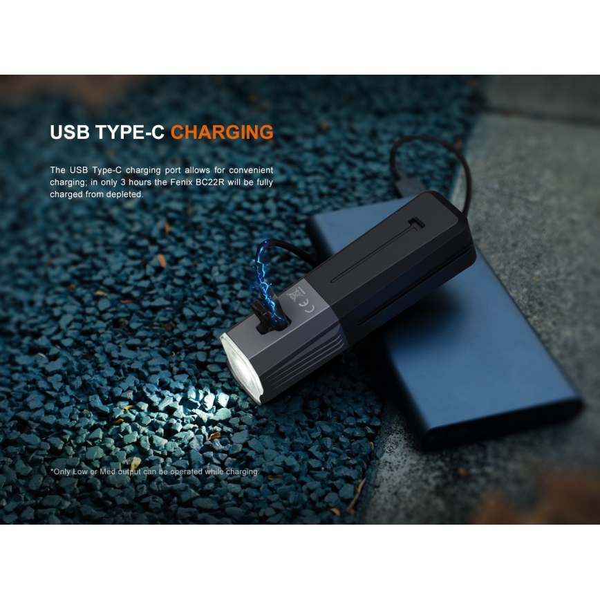 Fenix BC22R - Lampe de vélo rechargeable LED à intensité réglable LED/USB 3400 mAh IP66 1400 lm 41 h noire