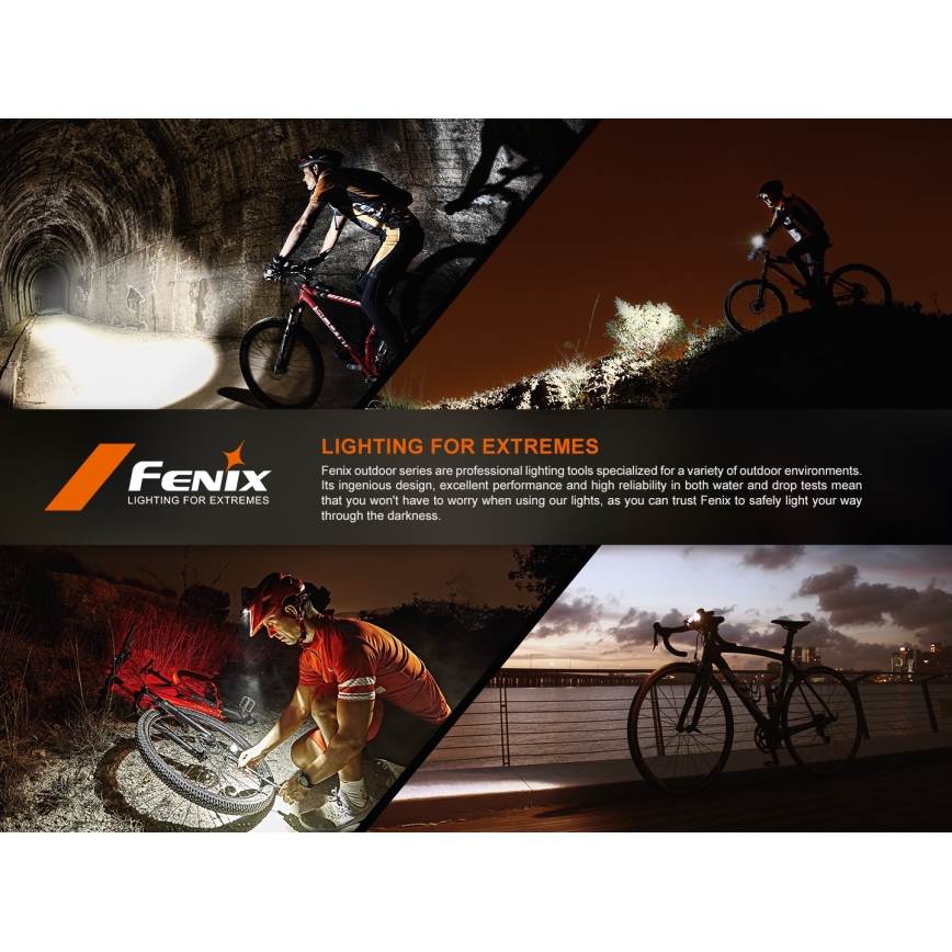 Fenix BC22R - Lampe de vélo rechargeable LED à intensité réglable LED/USB 3400 mAh IP66 1400 lm 41 h noire