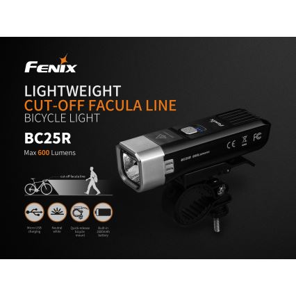 Fenix BC25R - Lampe pour vélo rechargeable LED/USB IP66 600 lm 36 hrs