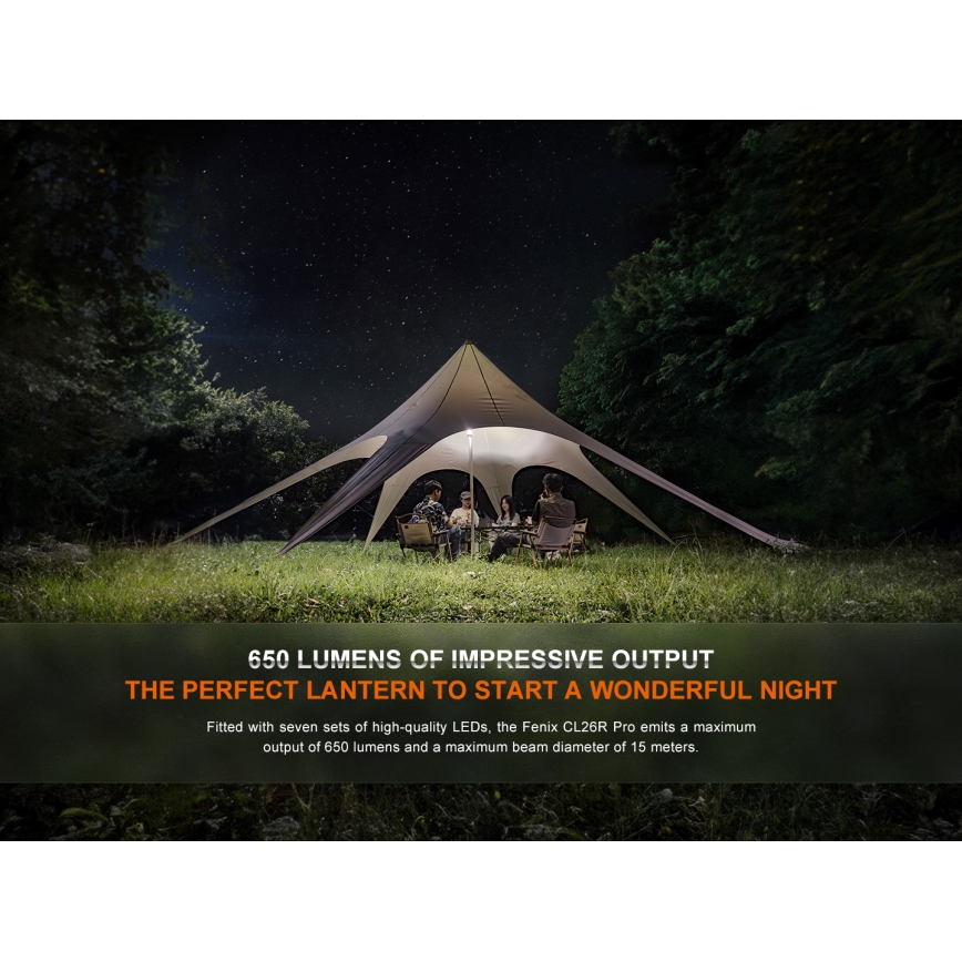 Fenix CL26RPROCAM - Lampe portable rechargeable à intensité variable LED/USB IP66 650 lm 408 h 5000 mAh gris