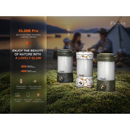 Fenix CL26RPROOLI - Lampe portable rechargeable à intensité variable LED/USB IP66 650 lumens 408 h 5000 mAh verte
