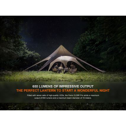 Fenix CL26RPROOLI - Lampe portable rechargeable à intensité variable LED/USB IP66 650 lumens 408 h 5000 mAh verte