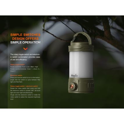 Fenix CL26RPROOLI - Lampe portable rechargeable à intensité variable LED/USB IP66 650 lumens 408 h 5000 mAh verte