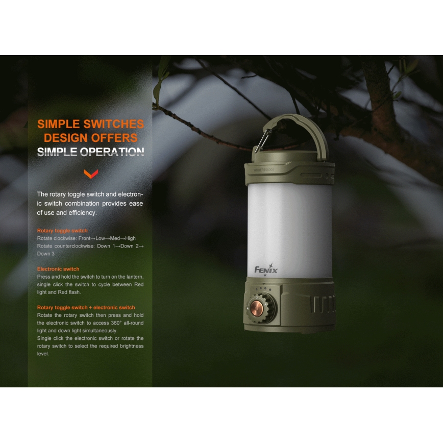 Fenix CL26RPROOLI - Lampe portable rechargeable à intensité variable LED/USB IP66 650 lumens 408 h 5000 mAh verte