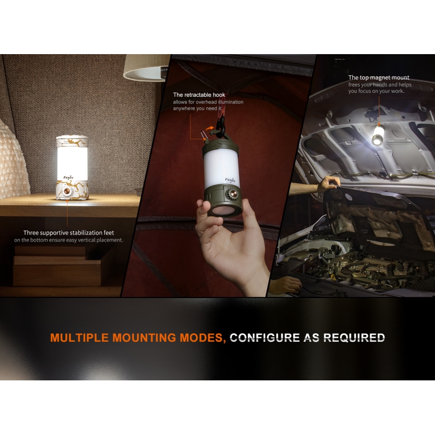 Fenix CL26RPROOLI - Lampe portable rechargeable à intensité variable LED/USB IP66 650 lumens 408 h 5000 mAh verte