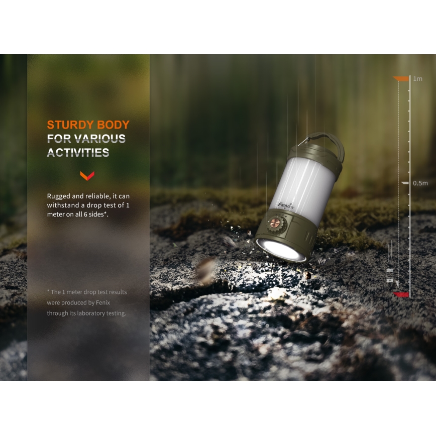 Fenix CL26RPROOLI - Lampe portable rechargeable à intensité variable LED/USB IP66 650 lumens 408 h 5000 mAh verte