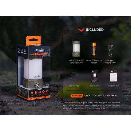 Fenix CL26RPROOLI - Lampe portable rechargeable à intensité variable LED/USB IP66 650 lumens 408 h 5000 mAh verte