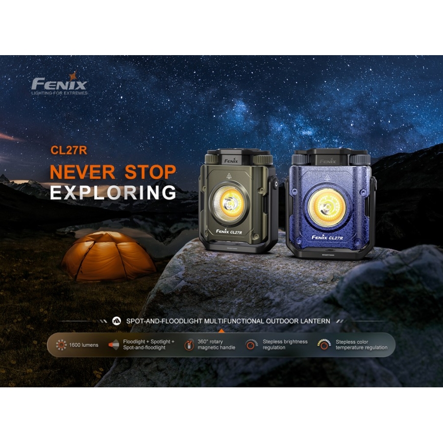 Fenix CL27RGRE - Luminaire à intensité variable rechargeable LED/USB IP66 1600 lm 285 h